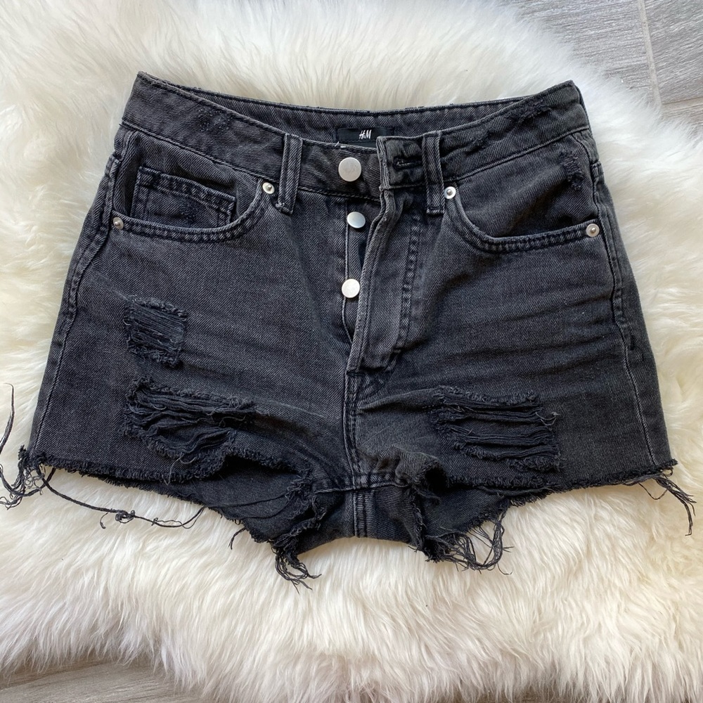 Distressed denim cutoff shorts